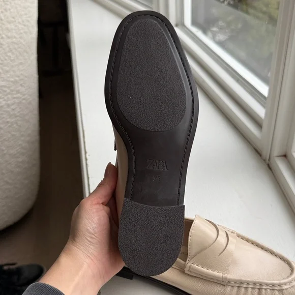 Zara Cream Leather Loafers - Picture 3 of 5